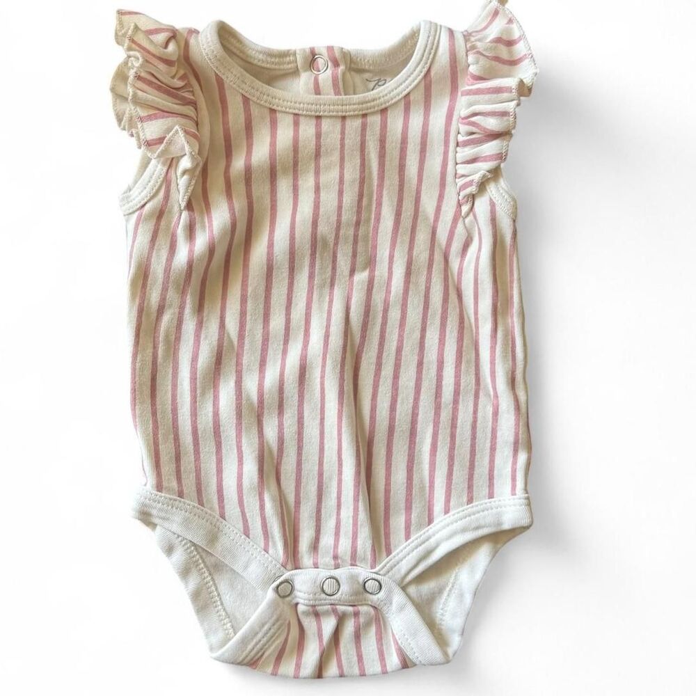Pehr Striped Ruffle Sleeve Baby Girl One Piece Bodysuit Sleeveless Romper 3-6M